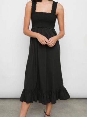 Rails Black Smocked Midi Dress with Ruffle Hem and Straps
